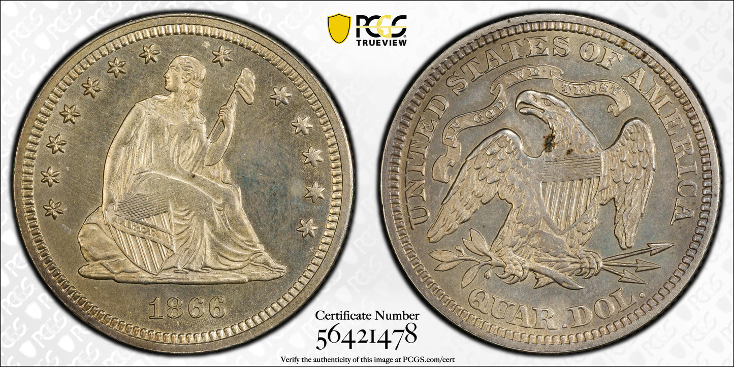 1866 Liberty Seated Quarter 25C PCGS MS63 - Motto