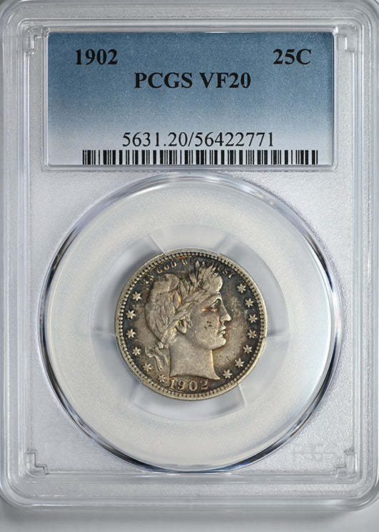 1902 Barber Quarter 25C PCGS VF20