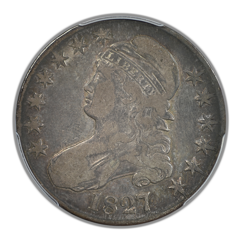 1827 Capped Bust Half Dollar 50C PCGS F12 - Square Base 2 - TONED!
