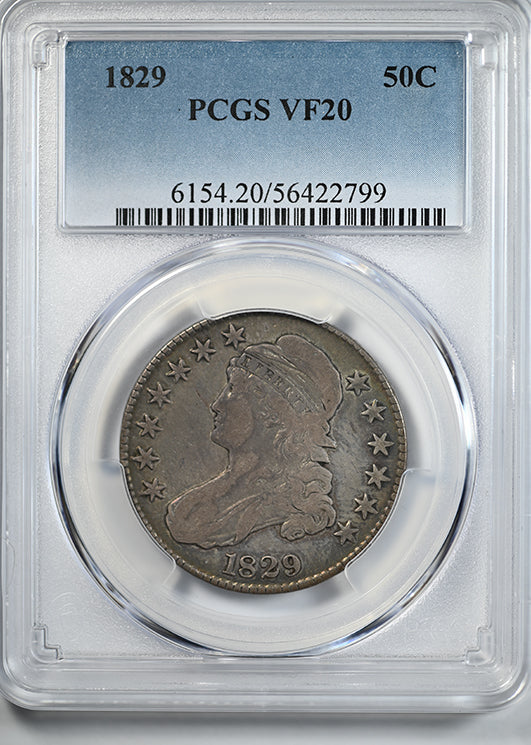 1829 Capped Bust Half Dollar 50C PCGS VF20 - TONED!