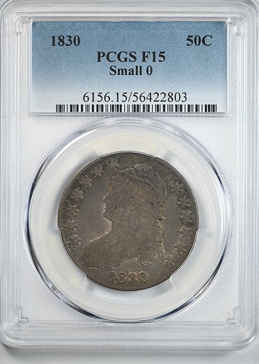 1830 Capped Bust Half Dollar 50C PCGS F15 - Small 0 - TONED!
