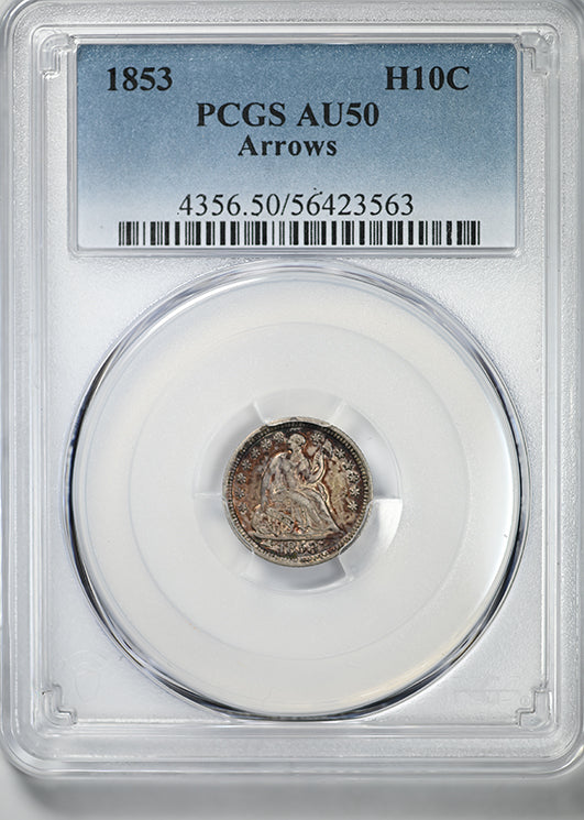 1853 Liberty Seated Half Dime H10C PCGS AU50 - Arrows - TONED!