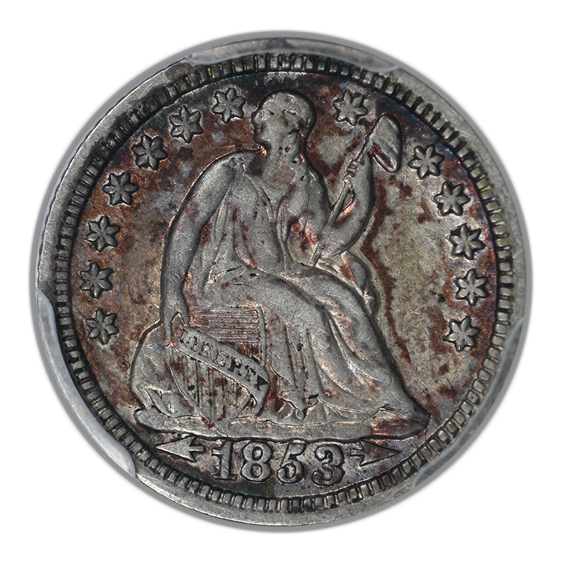 1853 Liberty Seated Half Dime H10C PCGS AU50 - Arrows - TONED!