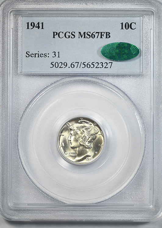 1941 Mercury Dime 10C PCGS MS67FB CAC - Full Bands