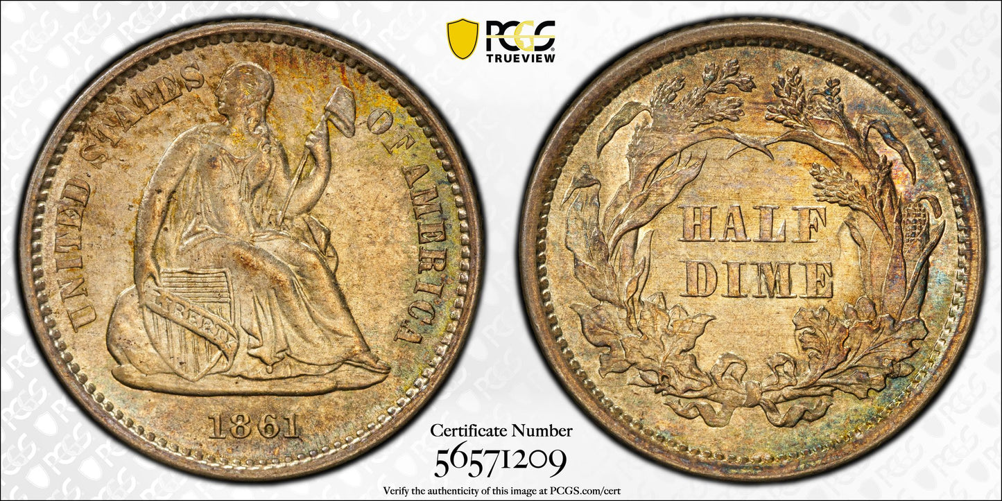 1861 Liberty Seated Half Dime H10C PCGS MS66