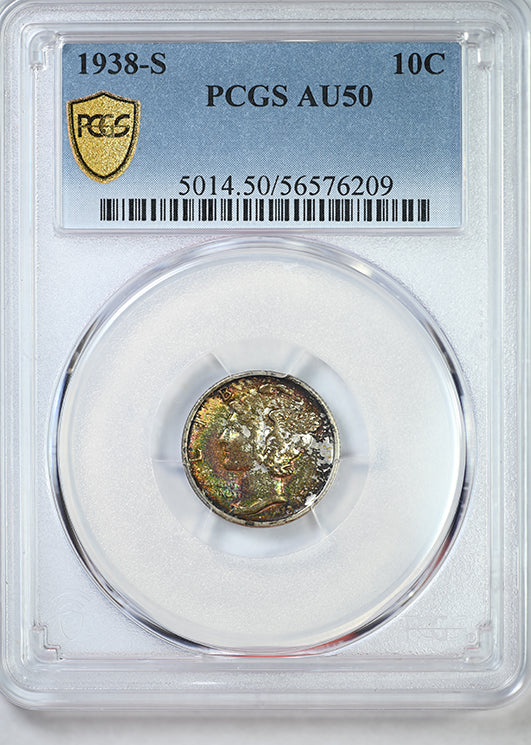 1938-S Mercury Dime 10C PCGS AU50 - TONED!