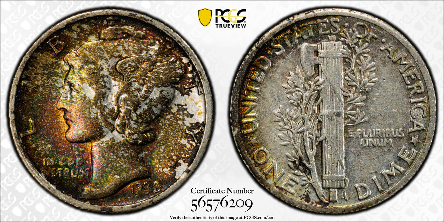 1938-S Mercury Dime 10C PCGS AU50 CAC - TONED!