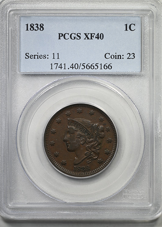 1838 Matron Head Liberty Head Large Cent 1C PCGS XF40