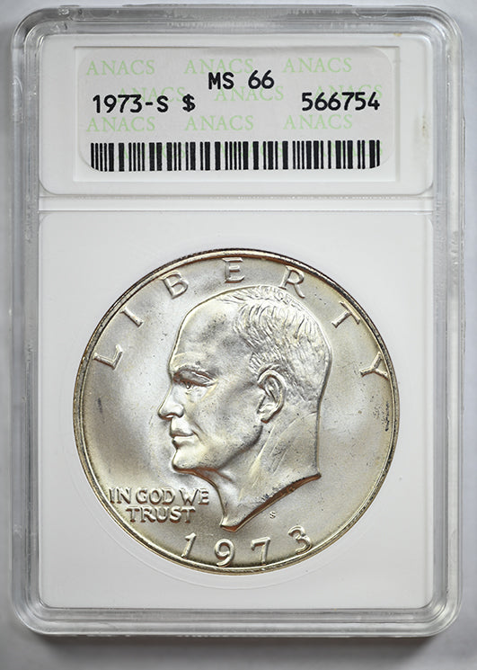 1973-S Silver Eisenhower Ike Dollar $1 ANACS Soapbox MS66