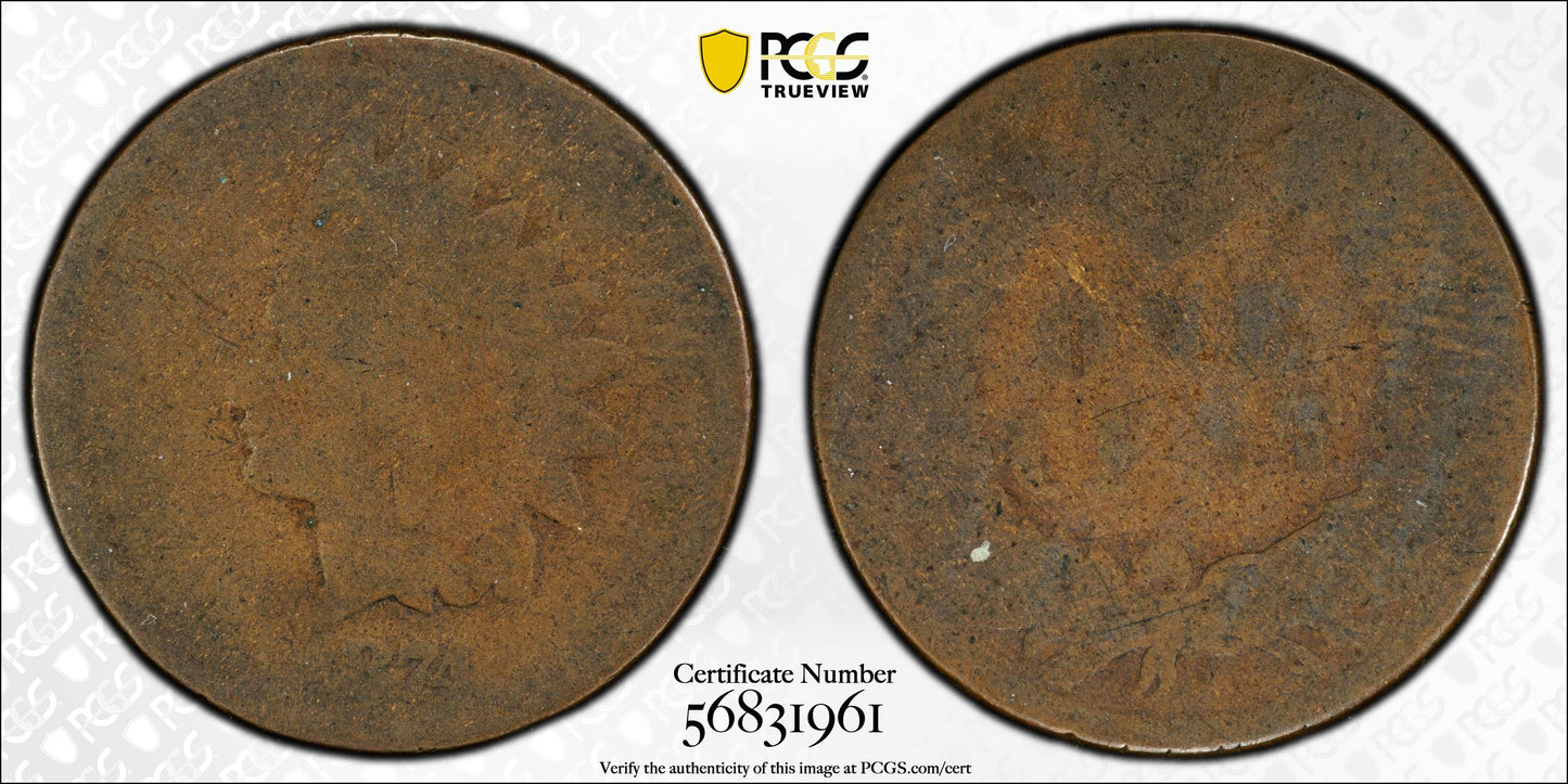 1874 Indian Head Cent 1C PCGS FR02 CAC - Lowball