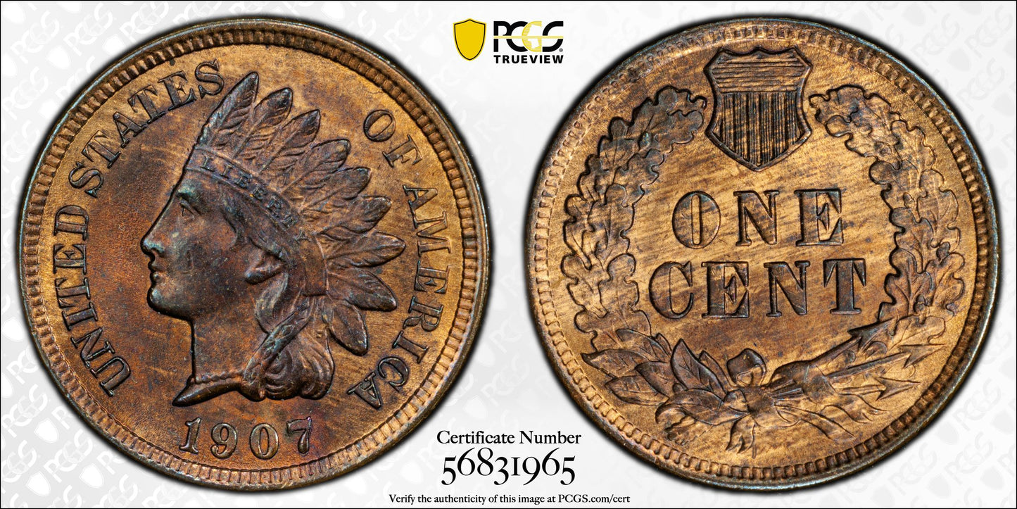 1907 Indian Head Cent 1C PCGS MS64RB