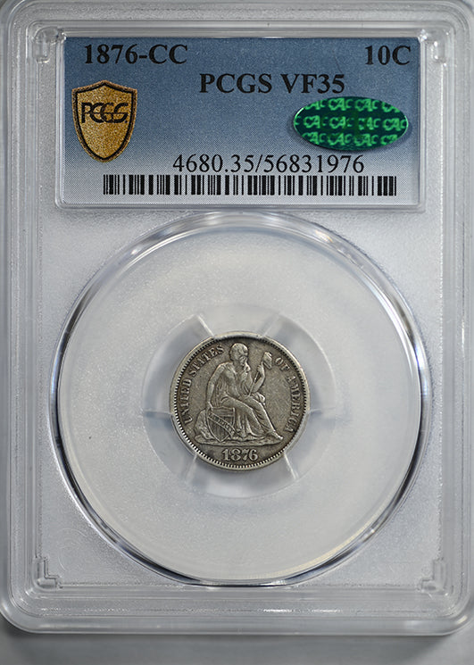 1876-CC Liberty Seated Dime 10C PCGS VF35 CAC