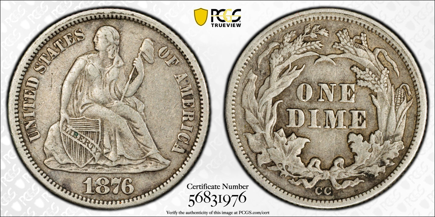 1876-CC Liberty Seated Dime 10C PCGS VF35 CAC