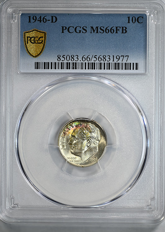1946-D Roosevelt Dime 10C PCGS MS66FB - Full Bands - TONED!