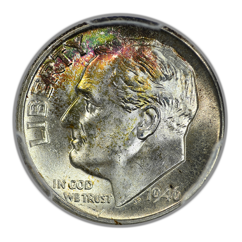 1946-D Roosevelt Dime 10C PCGS MS66FB - Full Bands - TONED!