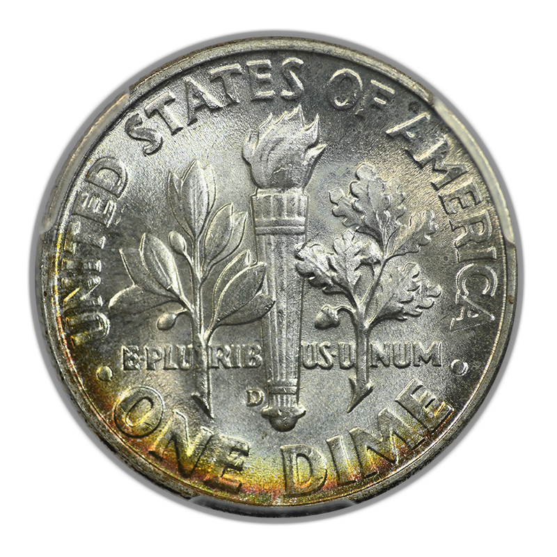 1946-D Roosevelt Dime 10C PCGS MS66FB - Full Bands - TONED!