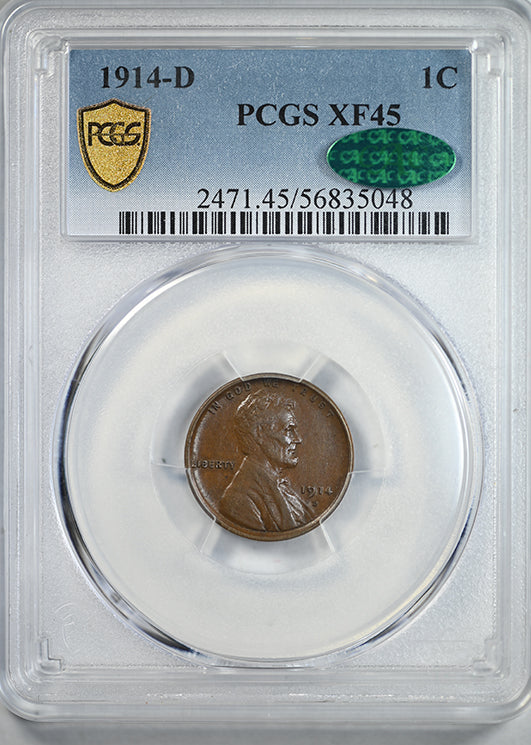 1914-D Lincoln Wheat Cent 1C PCGS XF45 CAC