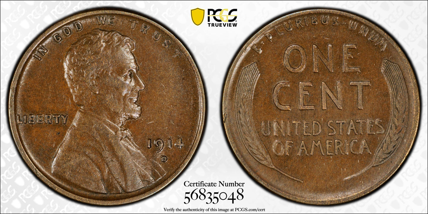 1914-D Lincoln Wheat Cent 1C PCGS XF45 CAC