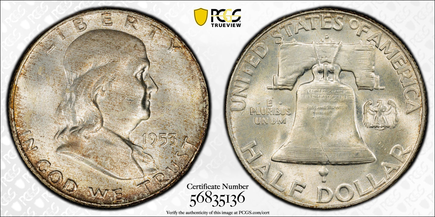 1953-D Franklin Half Dollar 50C PCGS MS65FBL - Full Bell Lines
