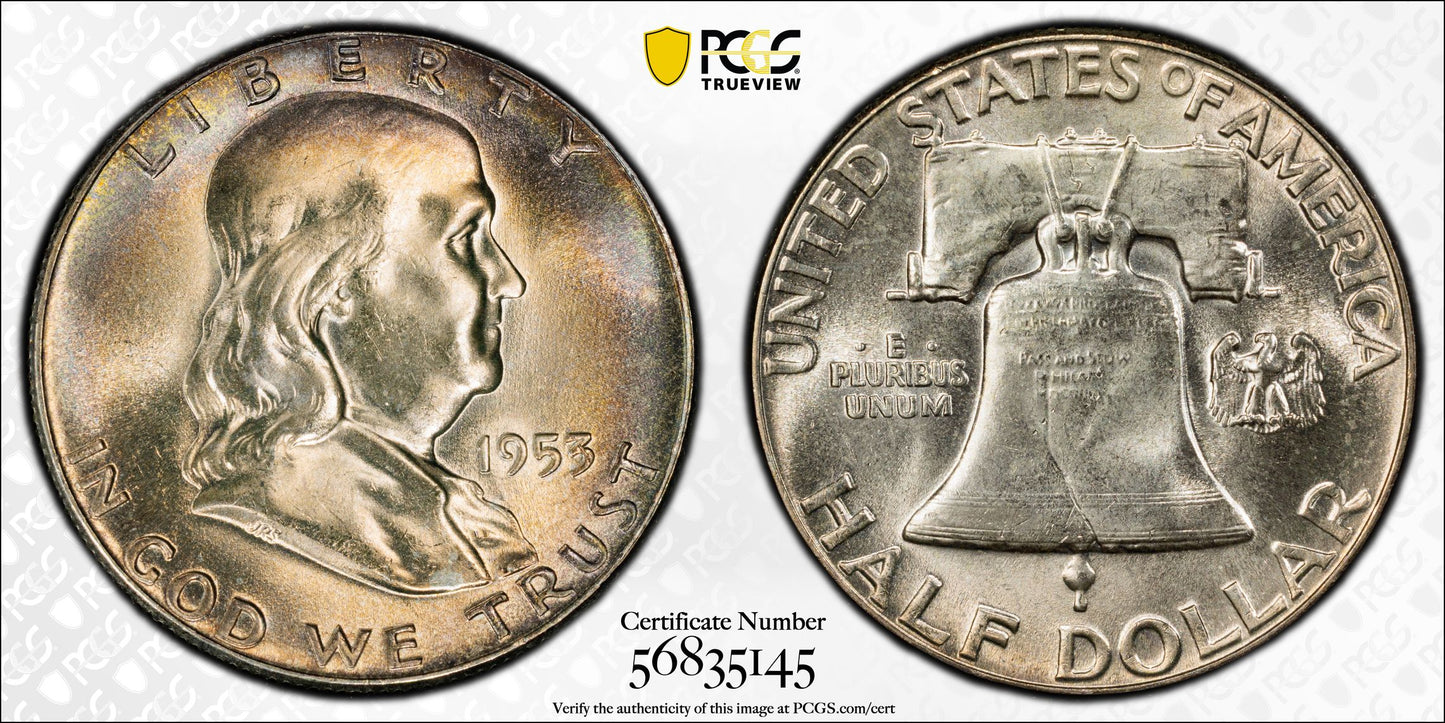 1953 Franklin Half Dollar 50C PCGS MS65 - TONED!