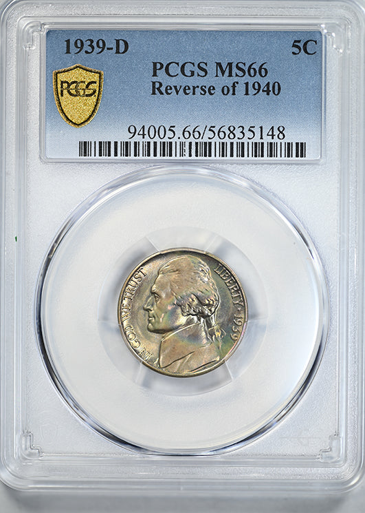 1939-D Jefferson Nickel 5C PCGS MS66 - Reverse of 1940 - TONED!