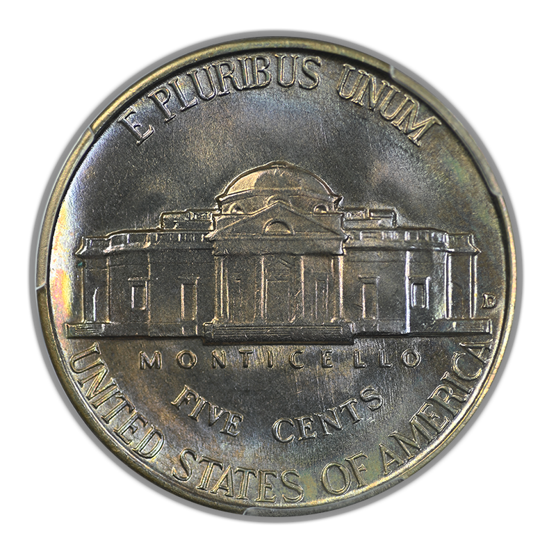 1939-D Jefferson Nickel 5C PCGS MS66 - Reverse of 1940 - TONED!
