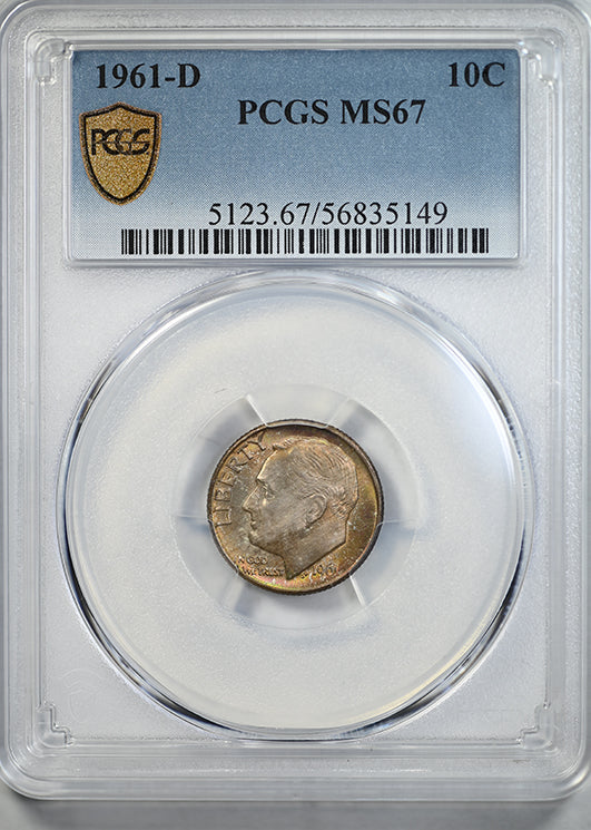1961-D Roosevelt Dime 10C PCGS MS67 - TONED!