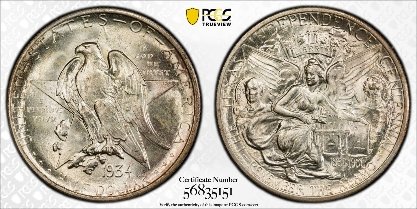 1934 Texas Classic Commemorative Half Dollar 50C PCGS MS66