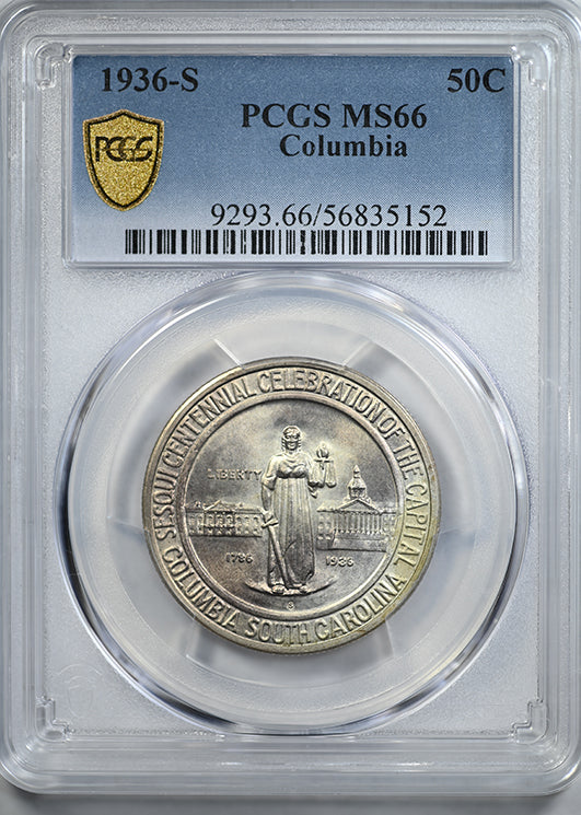 1936-S Columbia Classic Commemorative Half Dollar 50C PCGS MS66