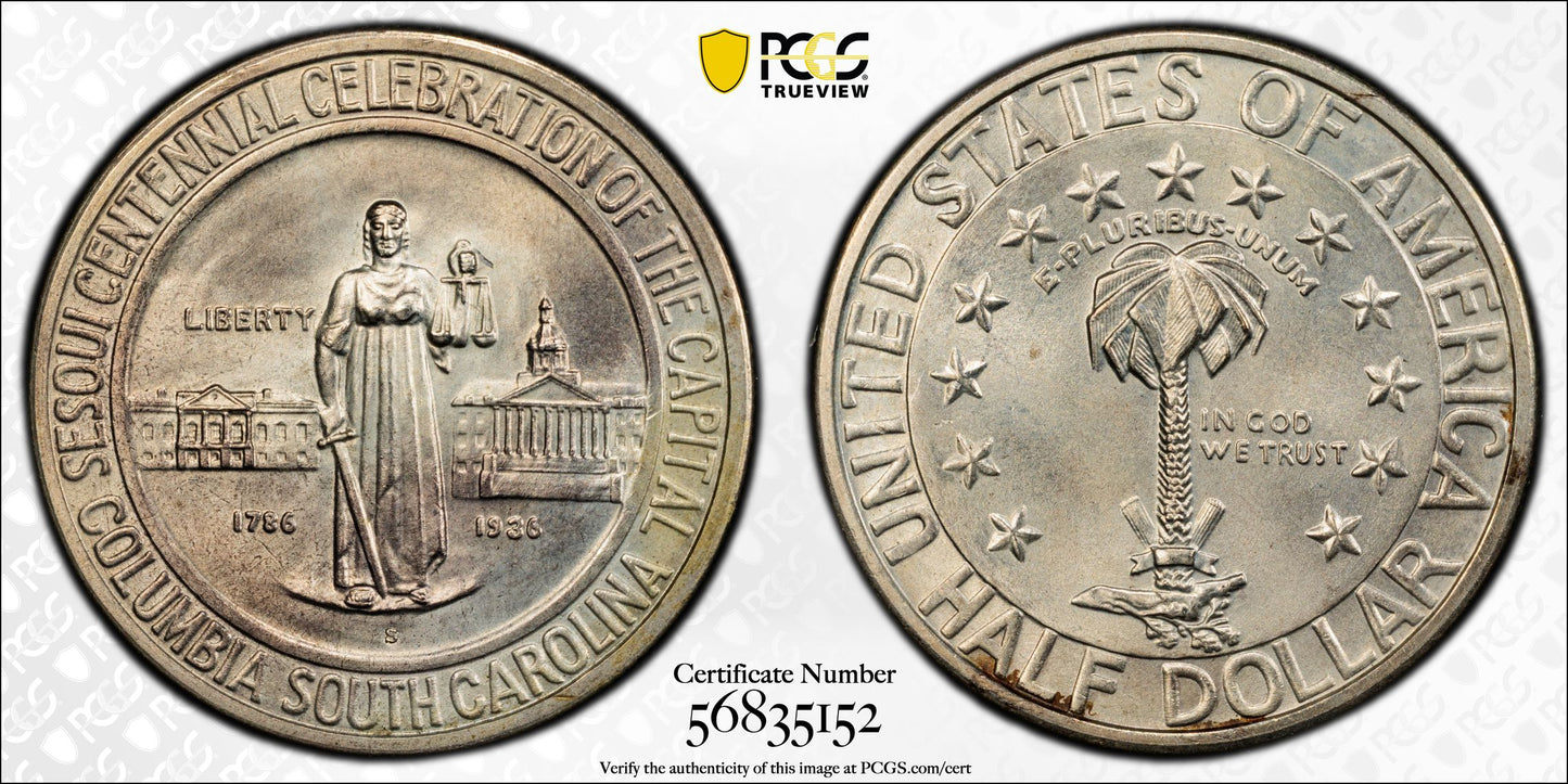 1936-S Columbia Classic Commemorative Half Dollar 50C PCGS MS66