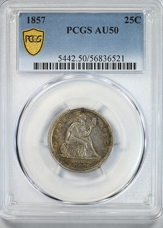 1857 Liberty Seated Quarter 25C PCGS AU50