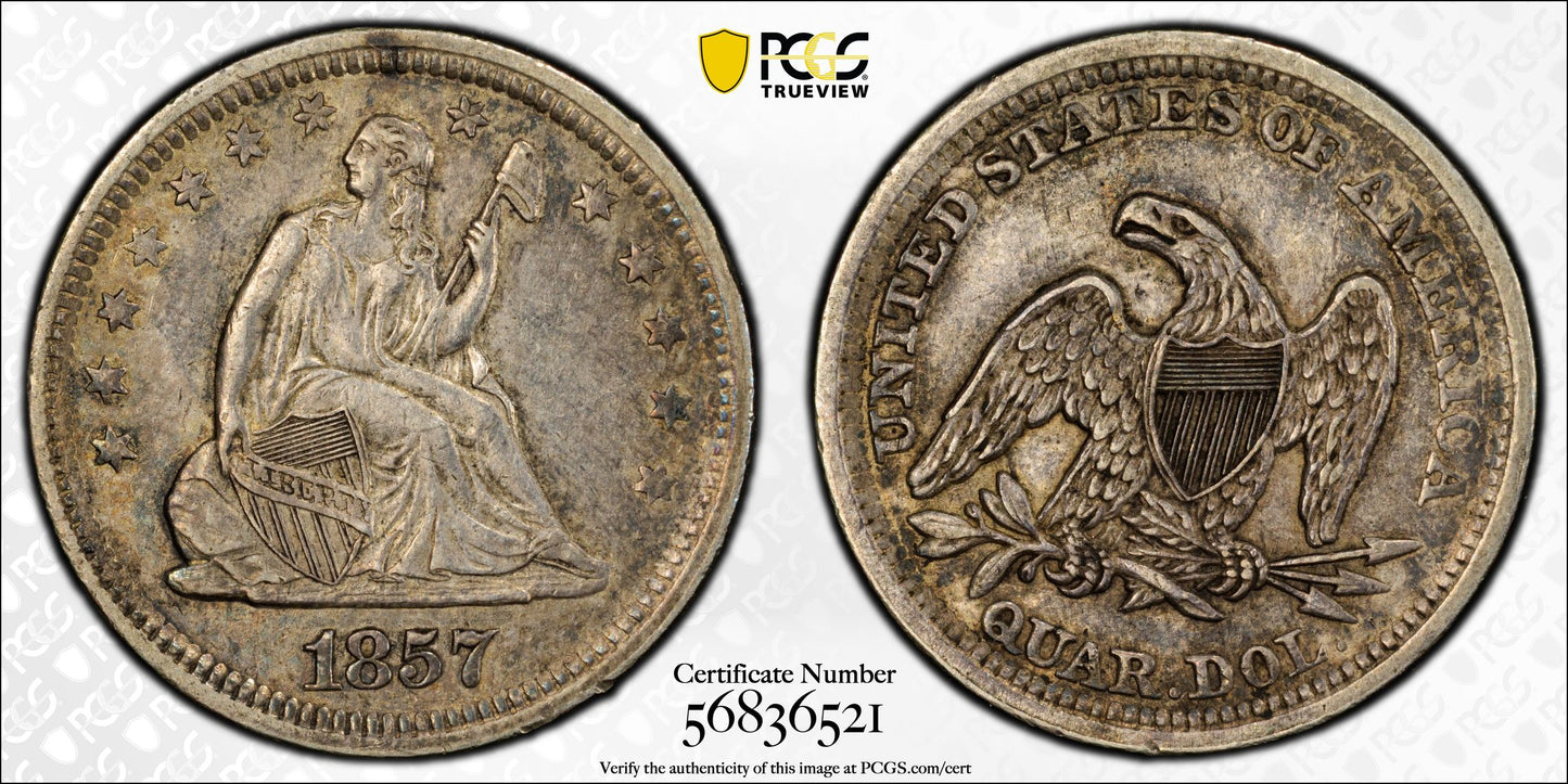 1857 Liberty Seated Quarter 25C PCGS AU50