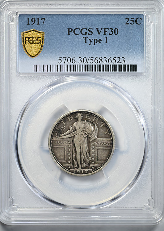 1917 Type 1 Standing Liberty Quarter 25C PCGS VF30
