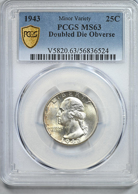 1943 Doubled Die Obverse Washington Quarter 25C PCGS MS63 DDO