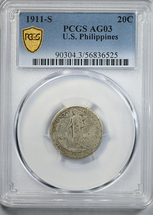 1911-S U.S. Philippines 20C Centavos PCGS AG03 - Lowball
