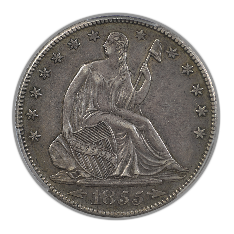 1855-O Liberty Seated Half Dollar 50C PCGS AU50 CAC - Arrows