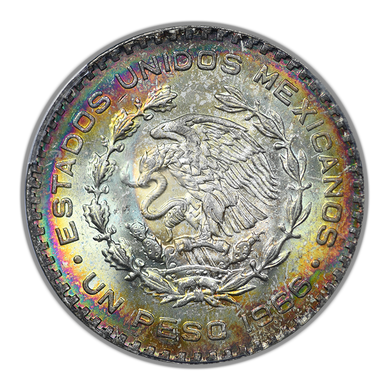 1966-Mo Mexico Peso PCGS MS66 KM-459 - DUAL SIDED TONED!