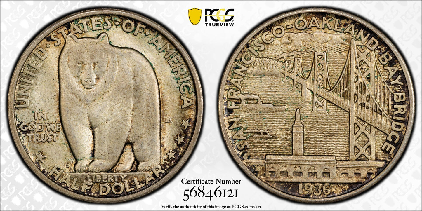 1936-S Bay Bridge Classic Commemorative Half Dollar 50C PCGS MS66