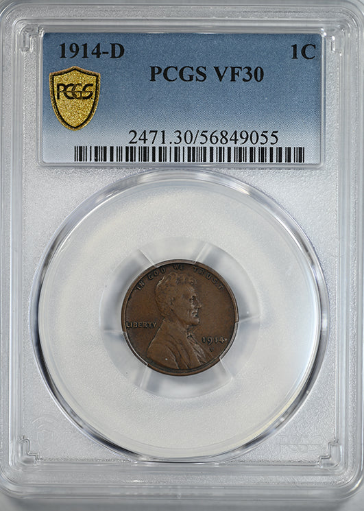 1914-D Lincoln Wheat Cent 1C PCGS VF30