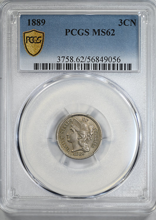 1889 Three Cent Nickel Piece 3CN PCGS MS62