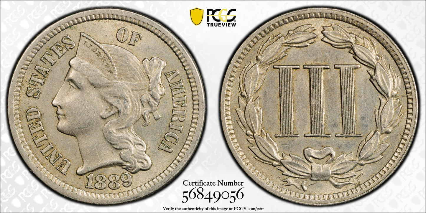 1889 Three Cent Nickel Piece 3CN PCGS MS62
