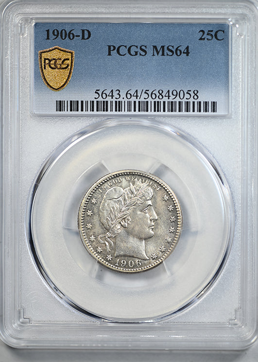 1906-D Barber Quarter 25C PCGS MS64