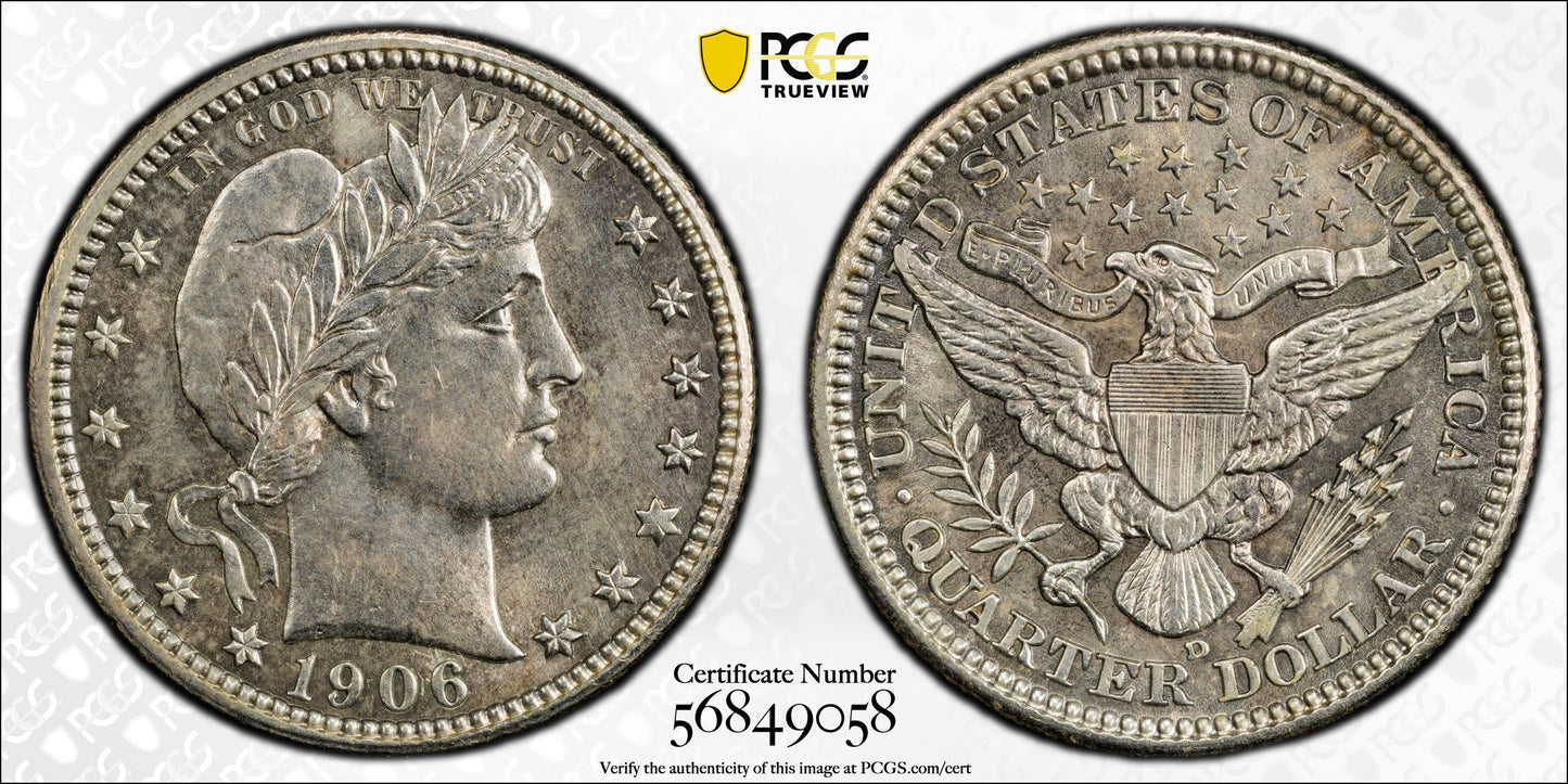 1906-D Barber Quarter 25C PCGS MS64