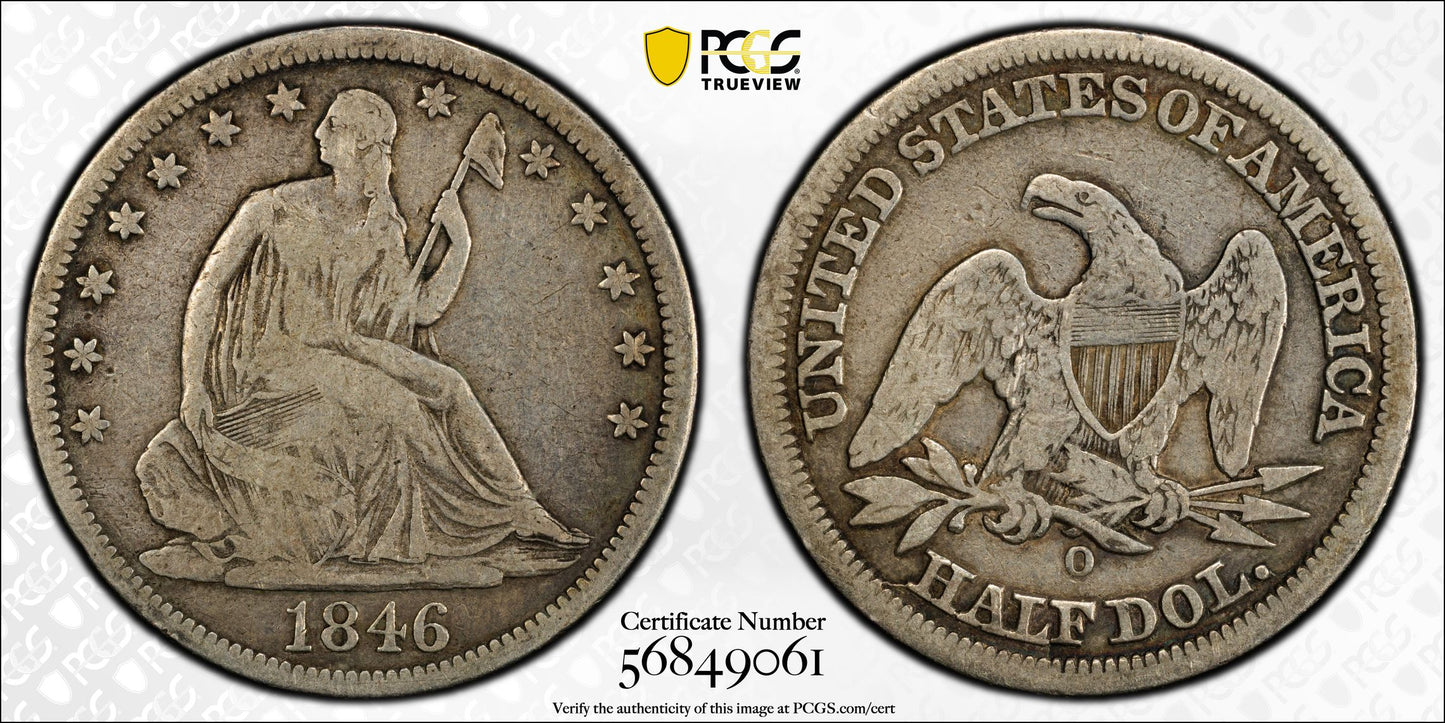 1846-O Liberty Seated Half Dollar 50C PCGS F12 - Tall Date