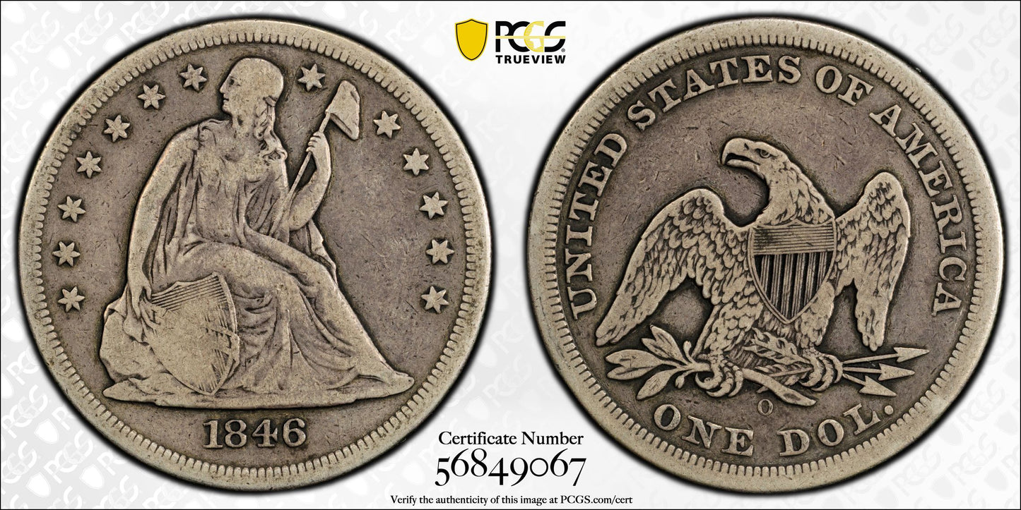 1846-O Liberty Seated Dollar $1 PCGS F12