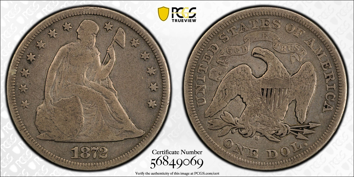 1872-S Liberty Seated Dollar $1 PCGS VG10
