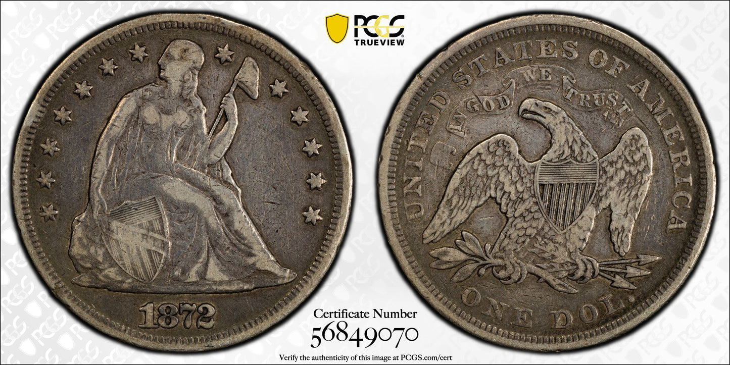 1872 Liberty Seated Dollar $1 PCGS F15