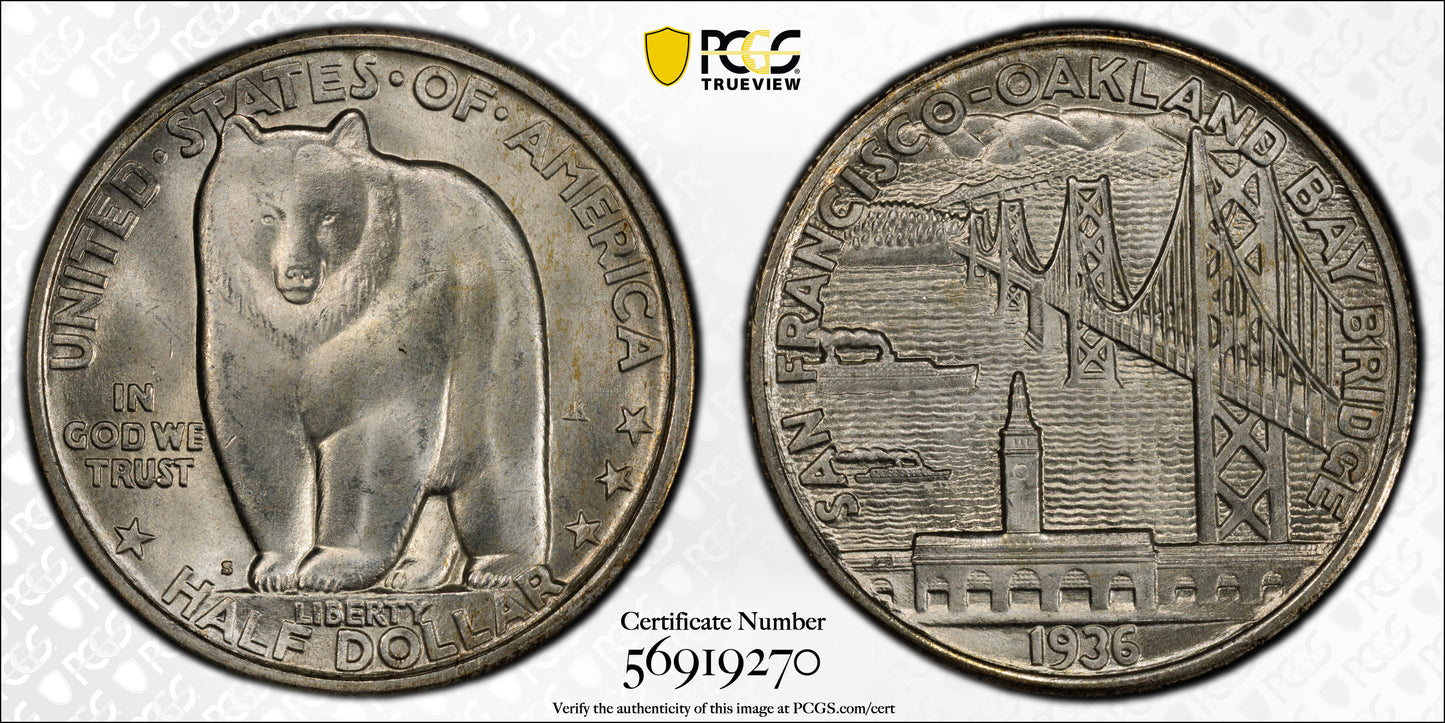 1936-S Bay Bridge Classic Commemorative Half Dollar 50C PCGS MS64
