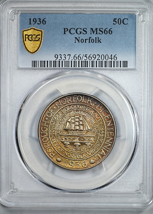 1936 Norfolk Classic Commemorative Half Dollar 50C PCGS MS66 - TONED!