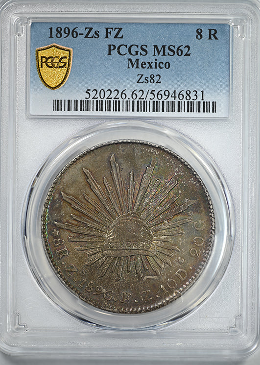 1896-Zs FZ Mexico 8R Reales PCGS MS62 Zs82 - TONED!